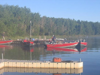 Guides lining up to take contestants out on the lake.